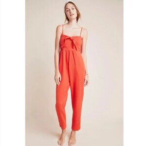 Anthropologie Saturday Sunday Isabel Tie Front Gauzy Cotton Red Jumpsuit Size L